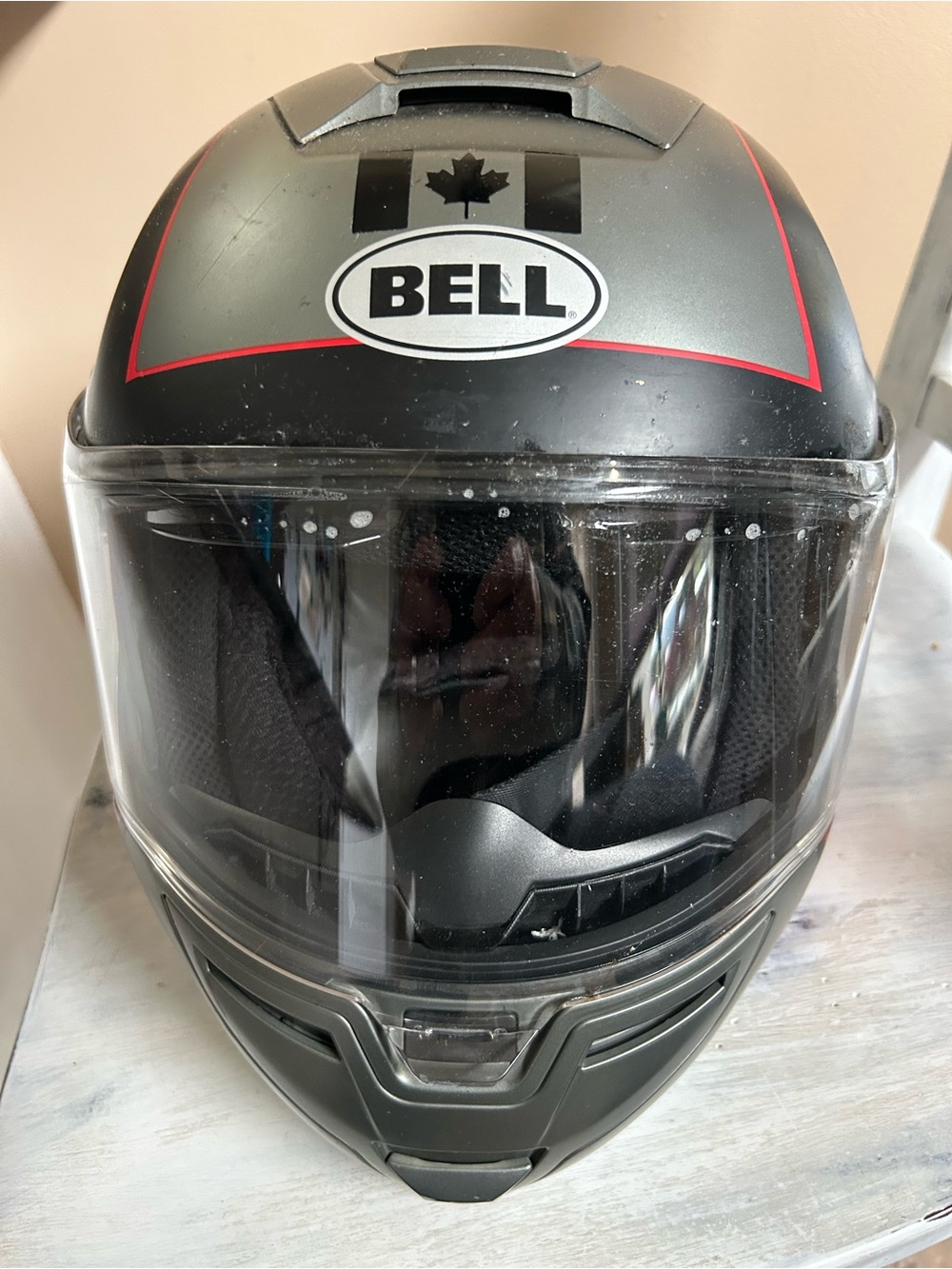 Bell SRT Modular Motorcycle Helmet in Matte Gray with Red Accents - M